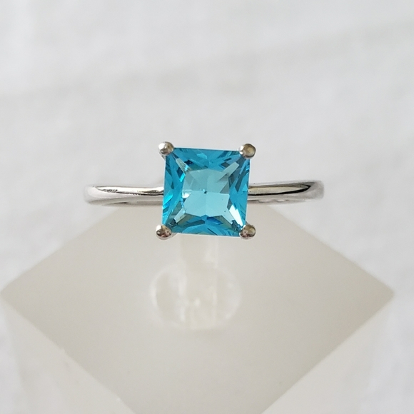 Sterling Princess Cut Acqua Ring - Picture 2 of 8